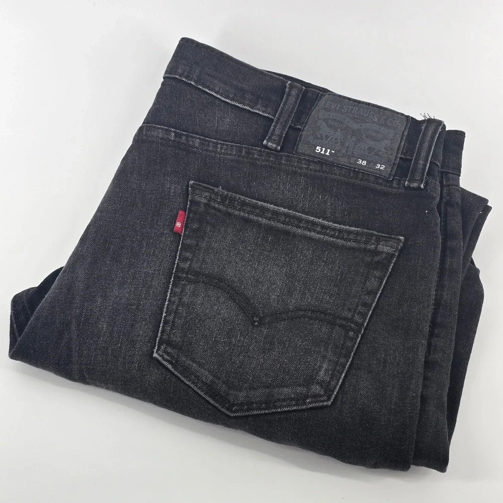 Levi's 511 Slim Fit‎ Jeans Mens 38x32 Black Faded Denim Stretch Pants